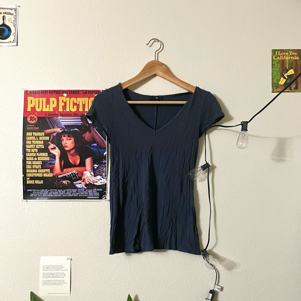 navy blue v neck top